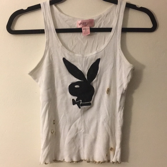 PLAYBOY Tops - Upcycled black lace playboy tank top